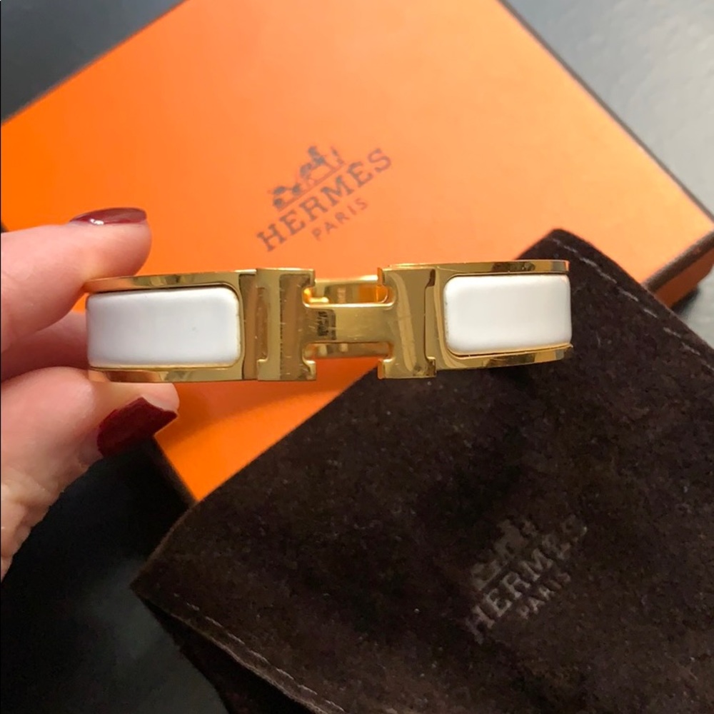 Authentic Hermes Clic H White and Gold PM